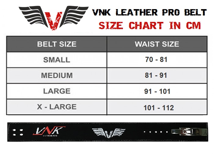 vnk leather pro weightlifting belt size chart